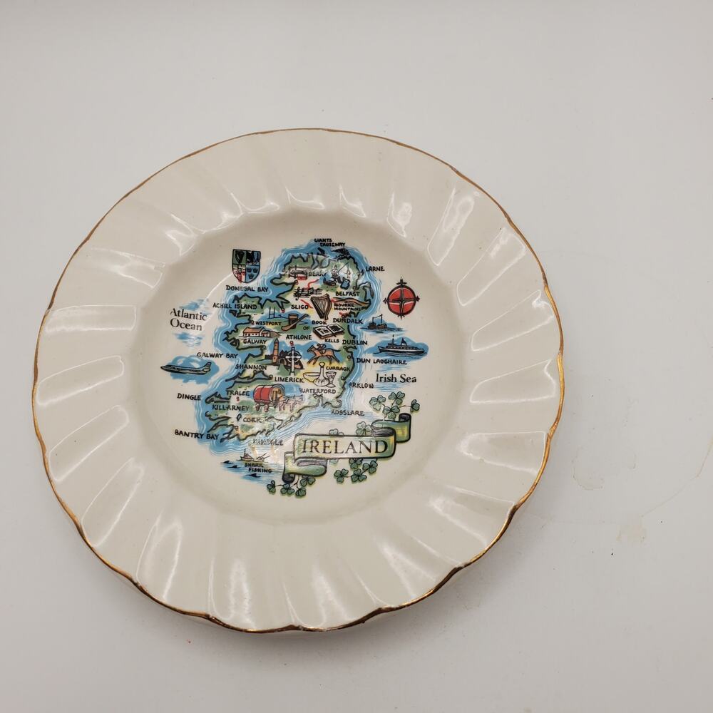 Vintage Carrigaline Pottery Illustrated Ireland Map Plate‎ Trinket Dish Ashtray